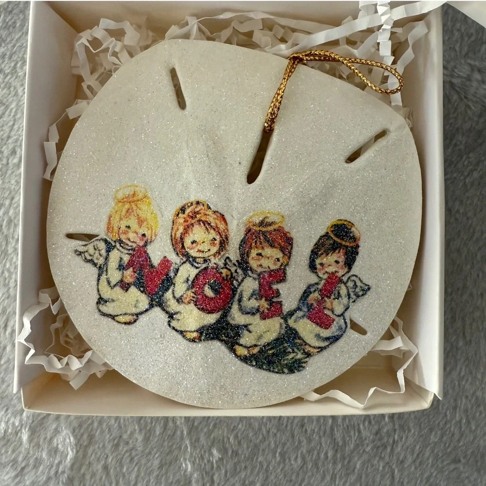 NOEL Angels Glitter‎ Sand Dollar Ornament – Handmade Coastal Christmas Decor
